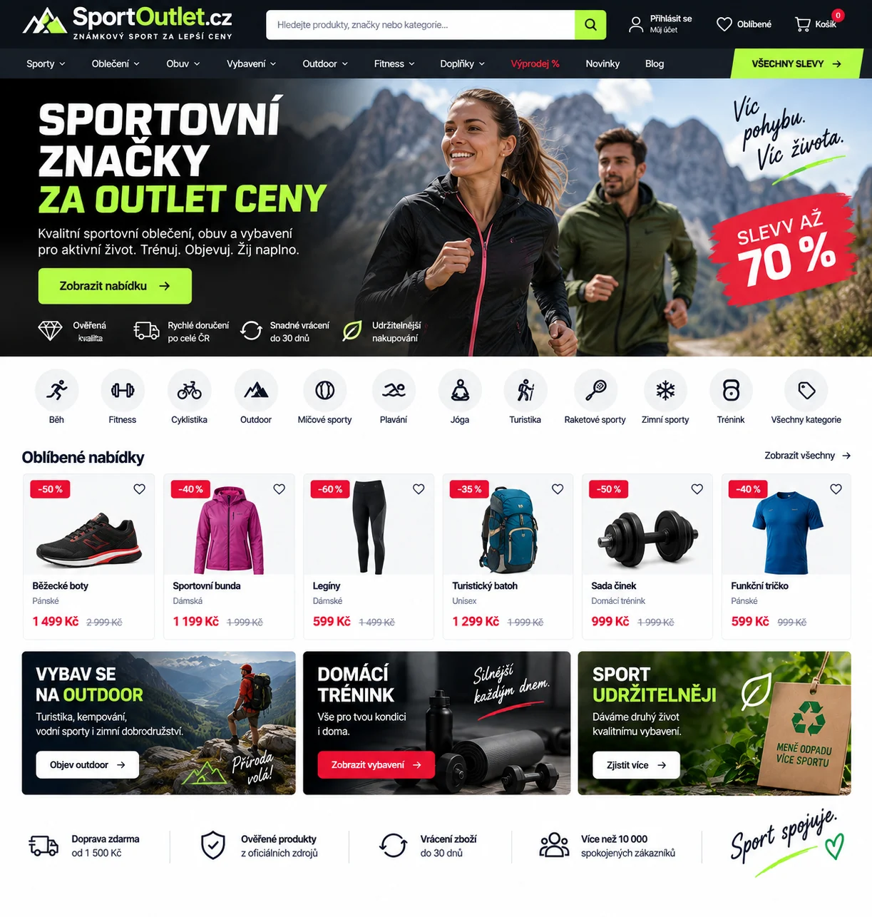 Ilustrační návrh SportOutlet.cz se sportovním e-shopem a limetkovými akcenty